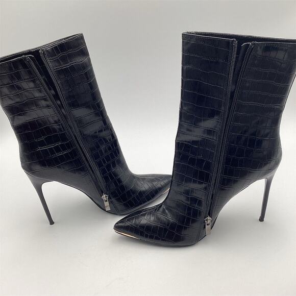 Camssoo Women's Black Croc Patent Leather Stiletto Ankle Booties Size 10 - Picture 11 of 12